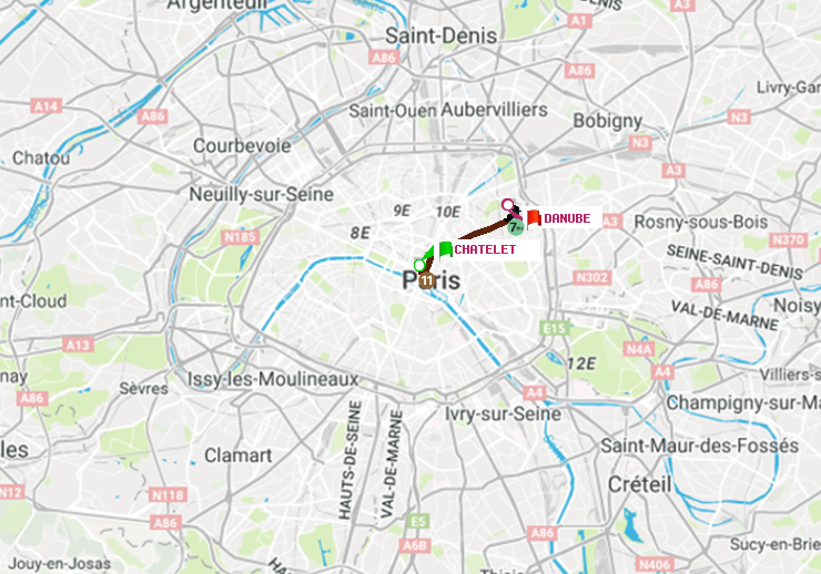 plan itinéraire ratp de Châtelet à Danube