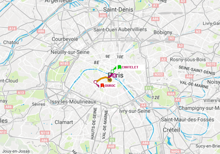 plan itinéraire ratp de Châtelet à Duroc