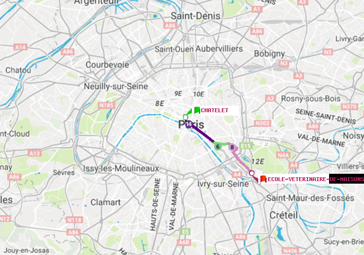 plan itinéraire ratp de Châtelet à Ecole Vétérinaire de Maisons-Alfort