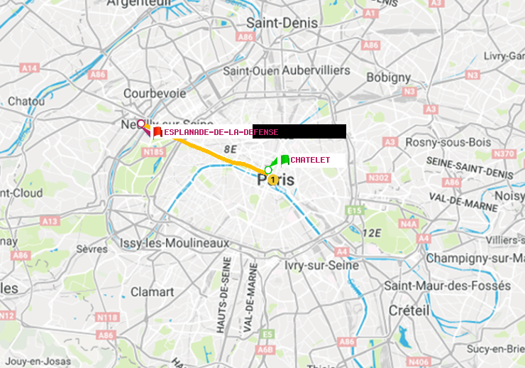plan itinéraire ratp de Châtelet à Esplanade de la Défense