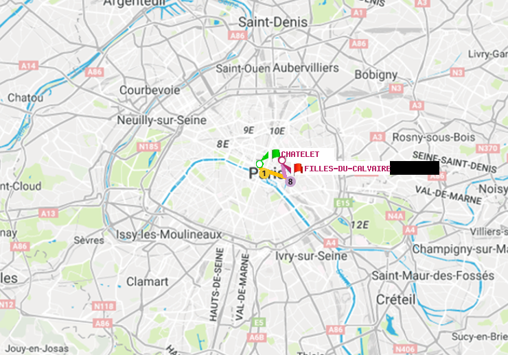 plan itinéraire ratp de Châtelet à Filles du Calvaire