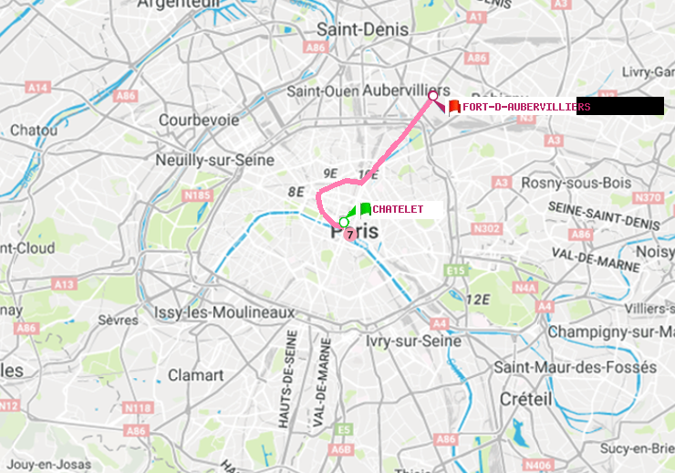 plan itinéraire ratp de Châtelet à Fort d