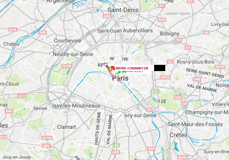plan itinéraire ratp de Châtelet à Havre-Caumartin