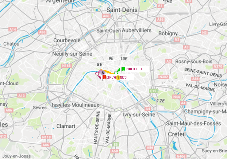 plan itinéraire ratp de Châtelet à Invalides