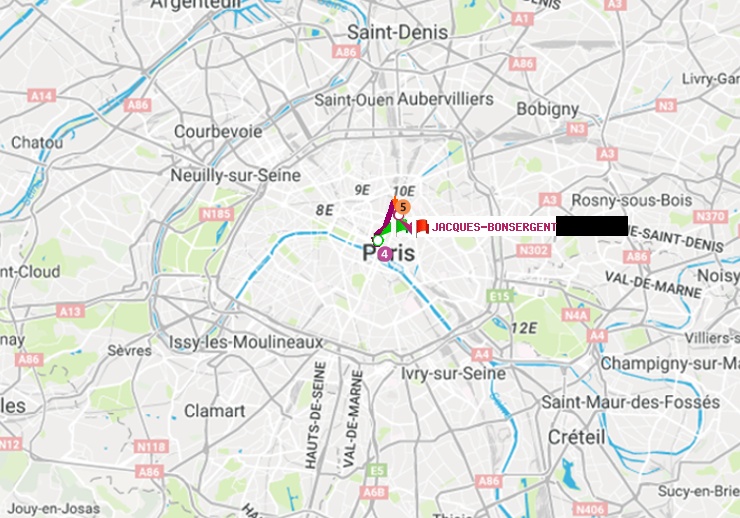 plan itinéraire ratp de Châtelet à Jacques-Bonsergent