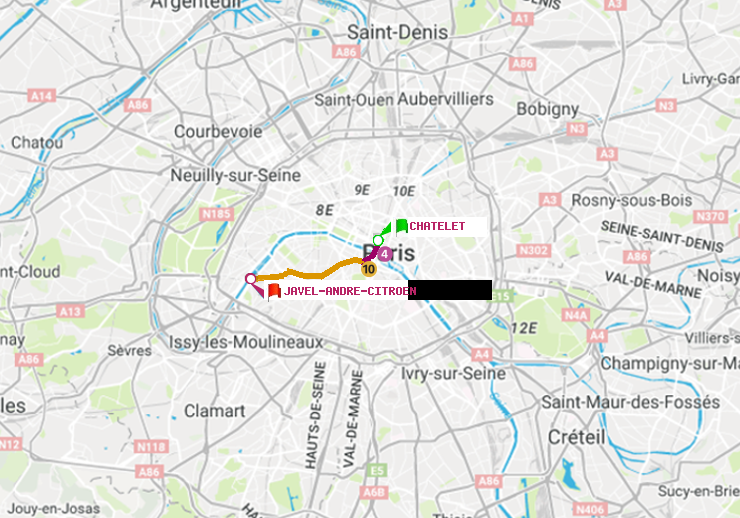 plan itinéraire ratp de Châtelet à Javel-André-Citroen