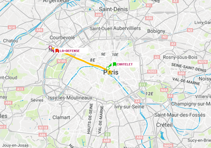 plan itinéraire ratp de Châtelet à La Défense (Grande Arche)