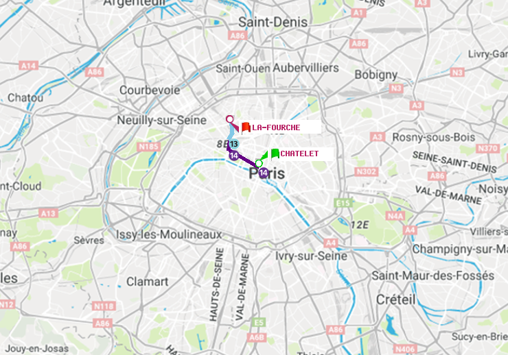 plan itinéraire ratp de Châtelet à La Fourche