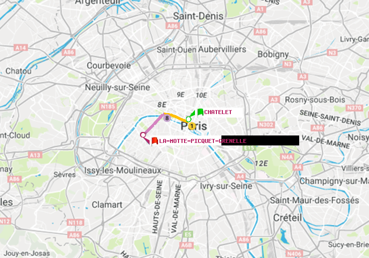 plan itinéraire ratp de Châtelet à La Motte-Picquet-Grenelle