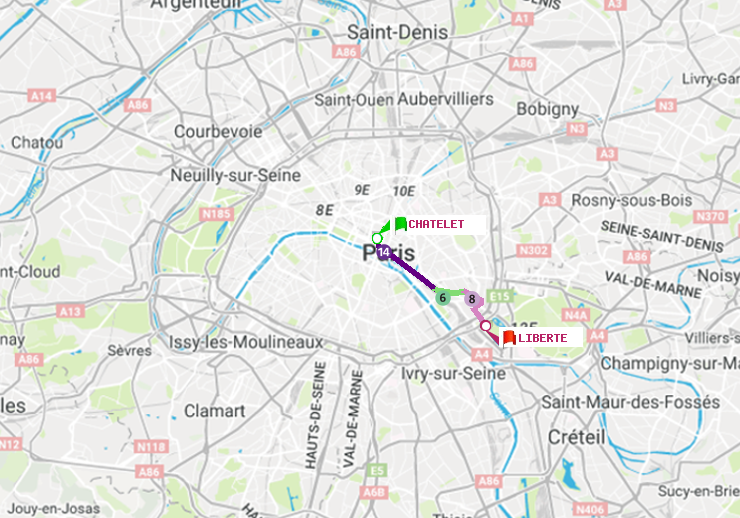 plan itinéraire ratp de Châtelet à Liberté