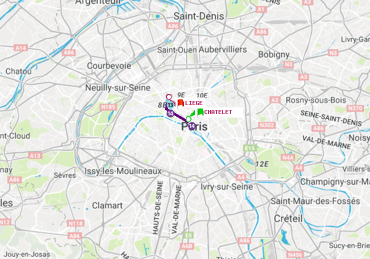 plan itinéraire ratp de Châtelet à Liège