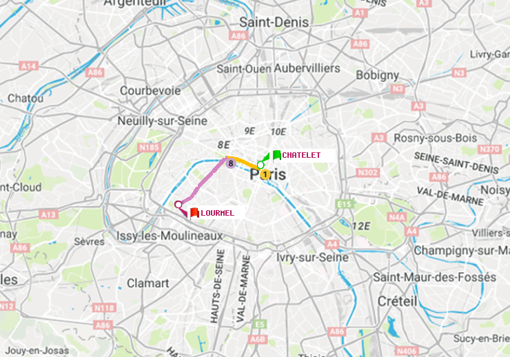 plan itinéraire ratp de Châtelet à Lourmel