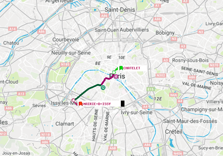 plan itinéraire ratp de Châtelet à Mairie d