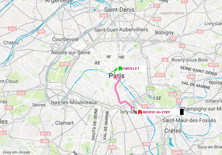 plan itinéraire ratp de Châtelet à Mairie d