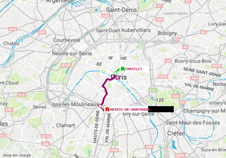 plan itinéraire ratp de Châtelet à Mairie de Montrouge