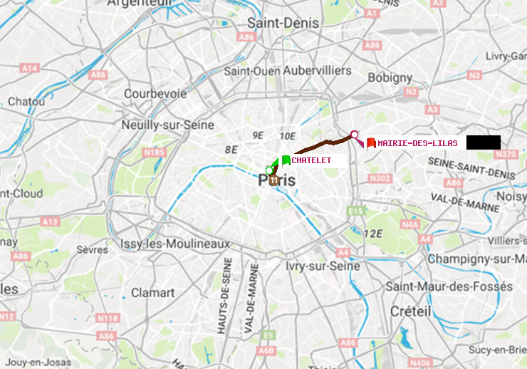 plan itinéraire ratp de Châtelet à Mairie des Lilas