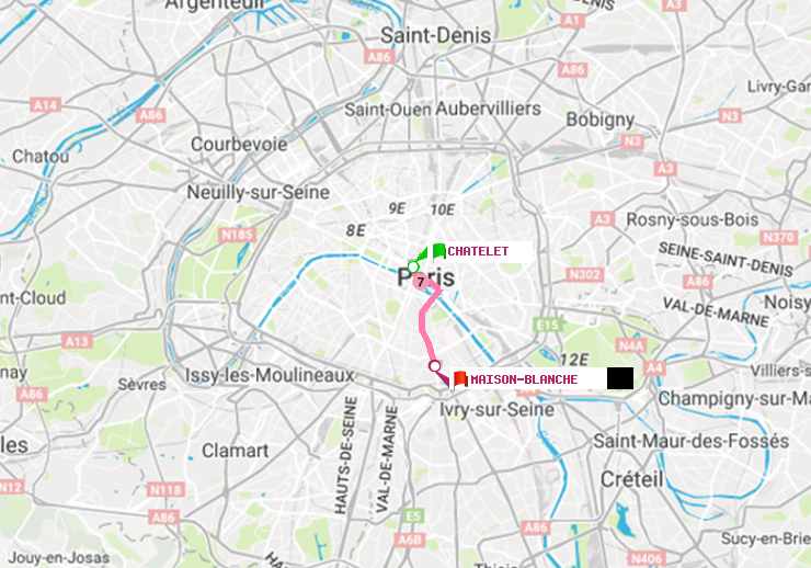 plan itinéraire ratp de Châtelet à Maison Blanche