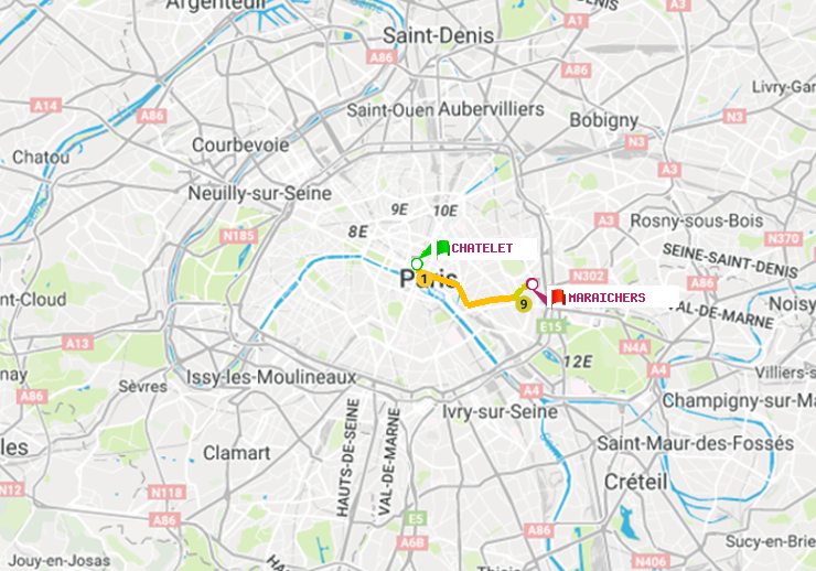 plan itinéraire ratp de Châtelet à Maraichers