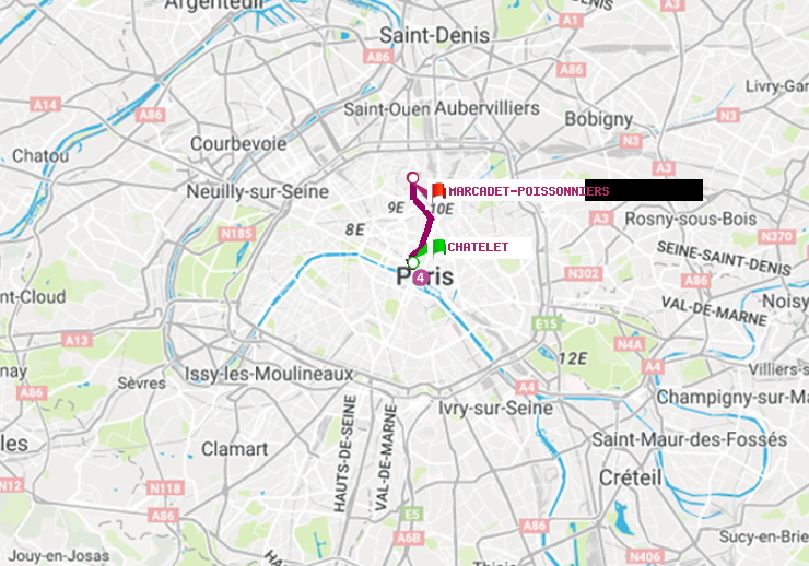 plan itinéraire ratp de Châtelet à Marcadet-Poissonniers