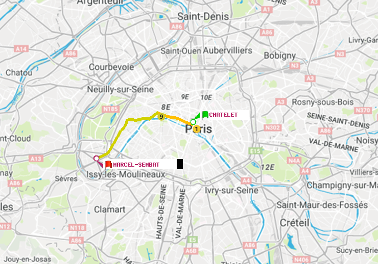plan itinéraire ratp de Châtelet à Marcel Sembat