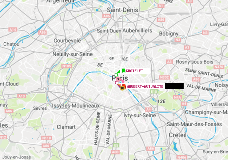 plan itinéraire ratp de Châtelet à Maubert-Mutualité
