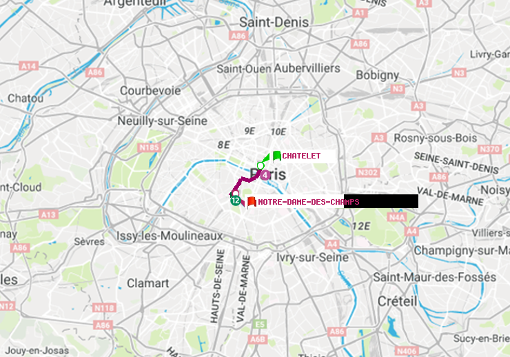 plan itinéraire ratp de Châtelet à Notre-Dame des Champs