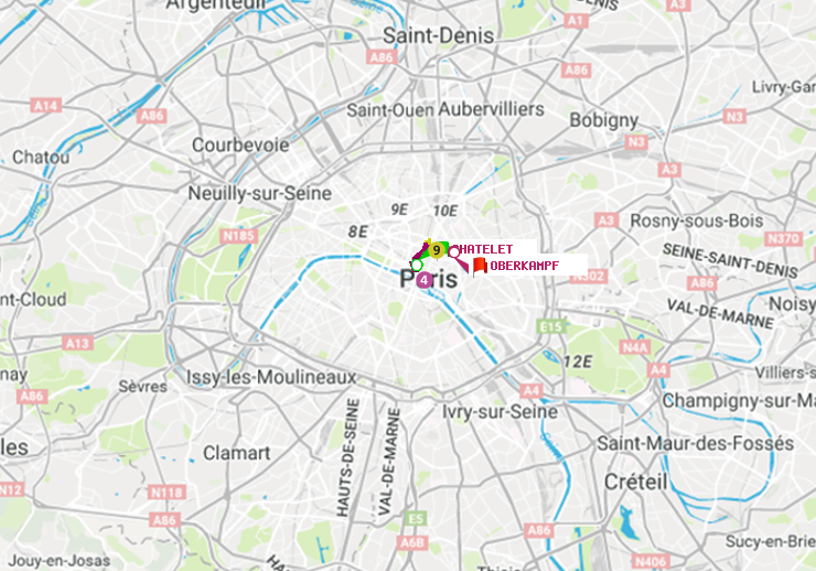 plan itinéraire ratp de Châtelet à Oberkampf