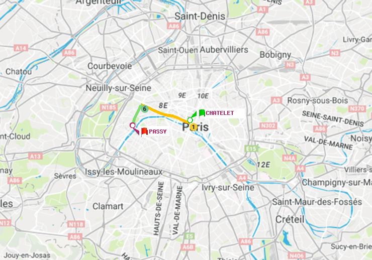 plan itinéraire ratp de Châtelet à Passy