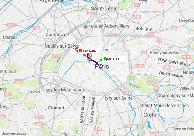 plan itinéraire ratp de Châtelet à Péreire