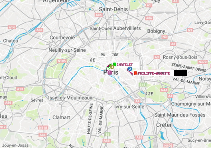 plan itinéraire ratp de Châtelet à Philippe Auguste