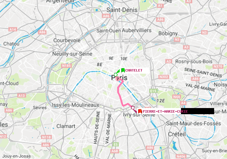 plan itinéraire ratp de Châtelet à Pierre et Marie Curie