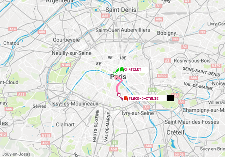 plan itinéraire ratp de Châtelet à Place d