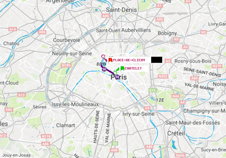 plan itinéraire ratp de Châtelet à Place de Clichy