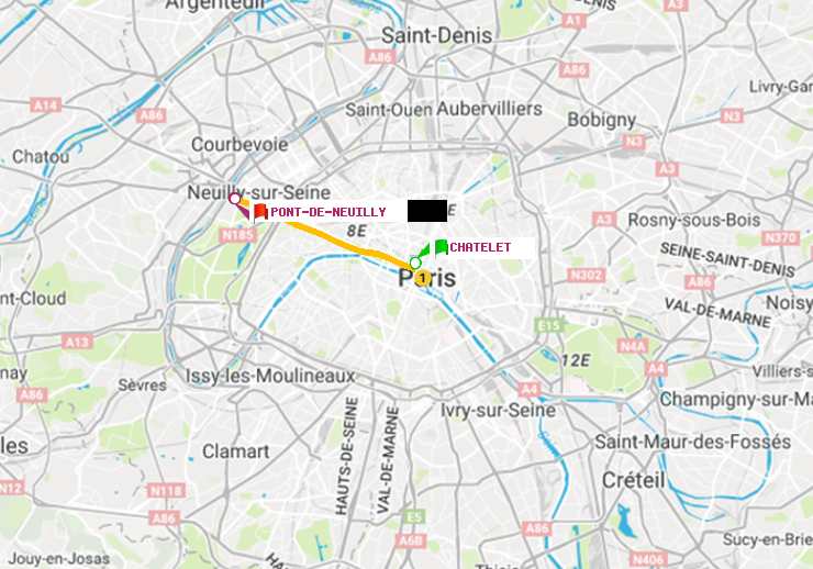 plan itinéraire ratp de Châtelet à Pont de Neuilly