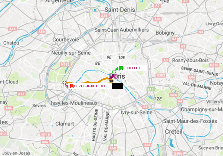 plan itinéraire ratp de Châtelet à Porte d