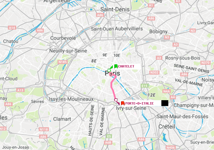 plan itinéraire ratp de Châtelet à Porte d
