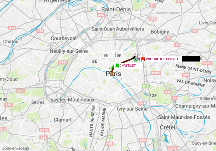 plan itinéraire ratp de Châtelet à Pré-Saint-Gervais
