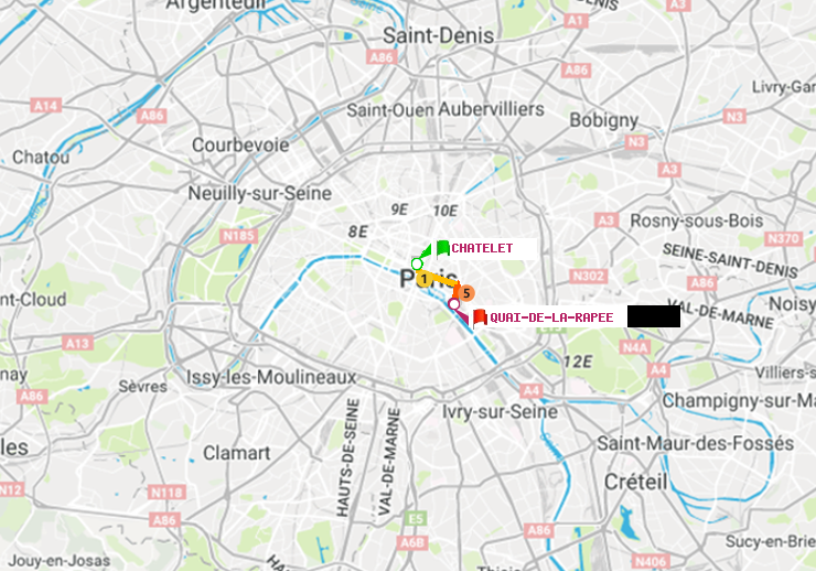 plan itinéraire ratp de Châtelet à Quai de la Rapée