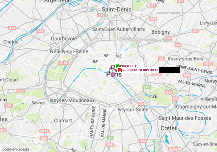 plan itinéraire ratp de Châtelet à Réaumur-Sébastopol
