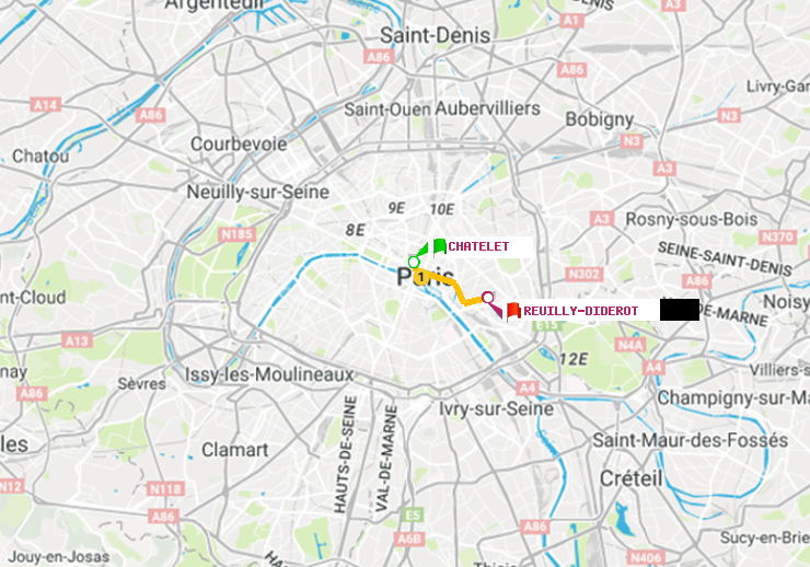 plan itinéraire ratp de Châtelet à Reuilly-Diderot