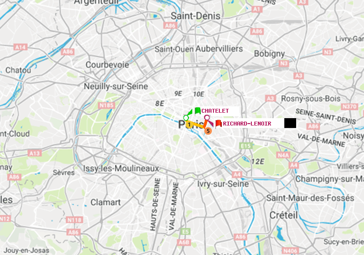 plan itinéraire ratp de Châtelet à Richard-Lenoir