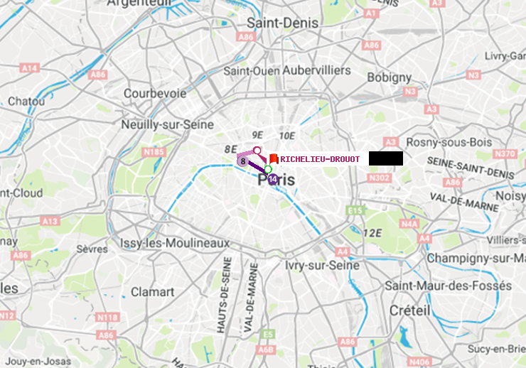plan itinéraire ratp de Châtelet à Richelieu-Drouot