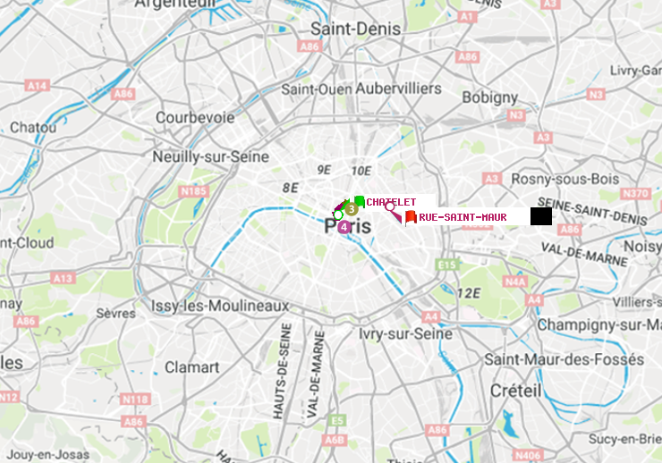 plan itinéraire ratp de Châtelet à Rue Saint-Maur