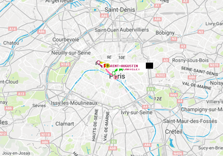 plan itinéraire ratp de Châtelet à Saint-Augustin