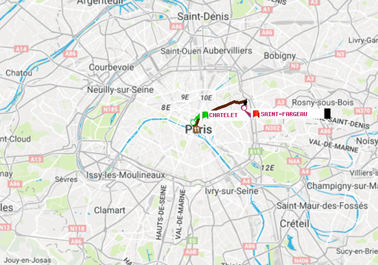 plan itinéraire ratp de Châtelet à Saint-Fargeau
