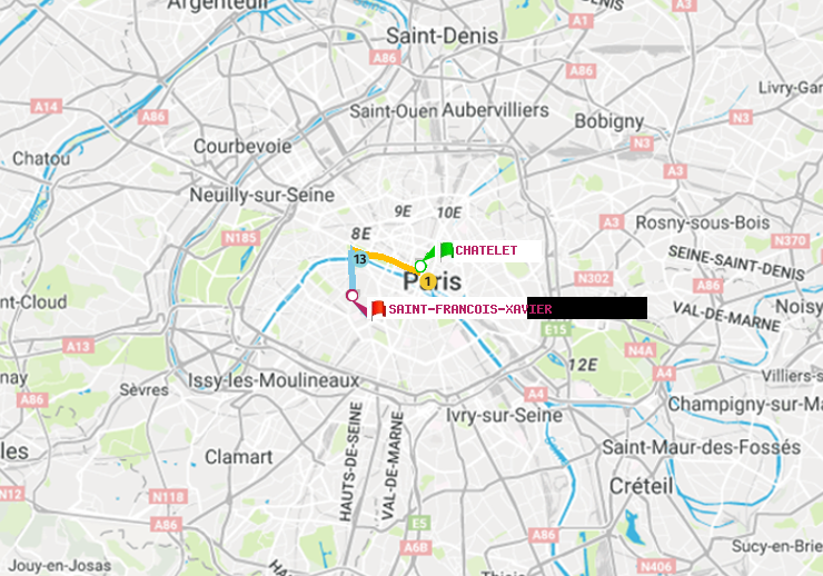 plan itinéraire ratp de Châtelet à Saint-Francois-Xavier