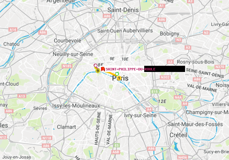plan itinéraire ratp de Châtelet à Saint-Philippe du Roule