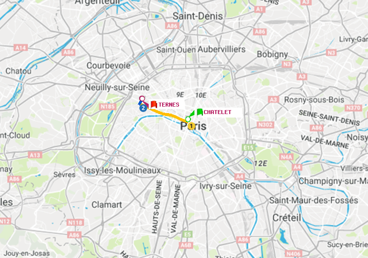 plan itinéraire ratp de Châtelet à Ternes