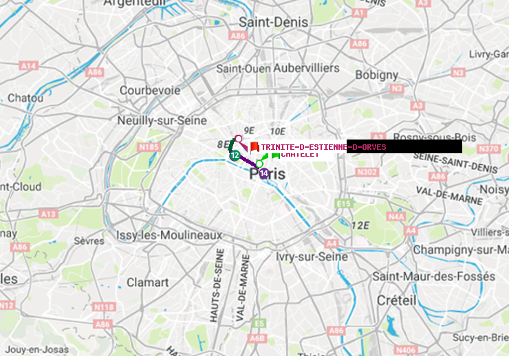 plan itinéraire ratp de Châtelet à Trinité-d
