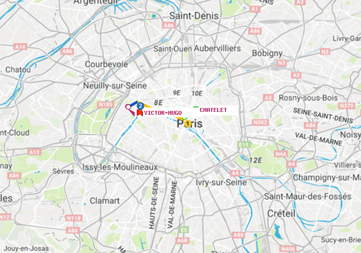 plan itinéraire ratp de Châtelet à Victor Hugo